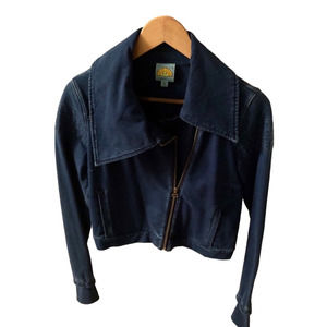 C&C California Women's Cropped Asymmetrical Blue Jacket, SMALL